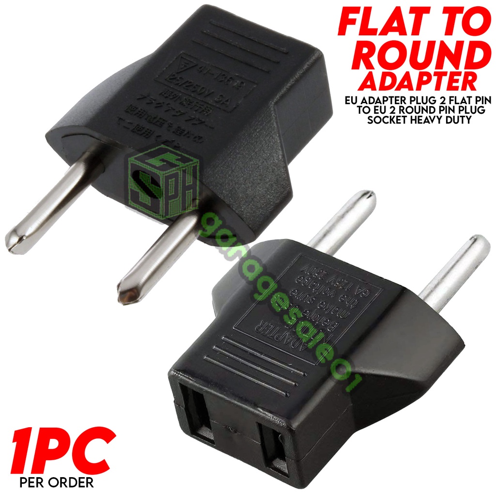 🟨EU Adapter Plug 2 Flat Pin To EU 2 Round Pin Plug Socket Power Charger ...