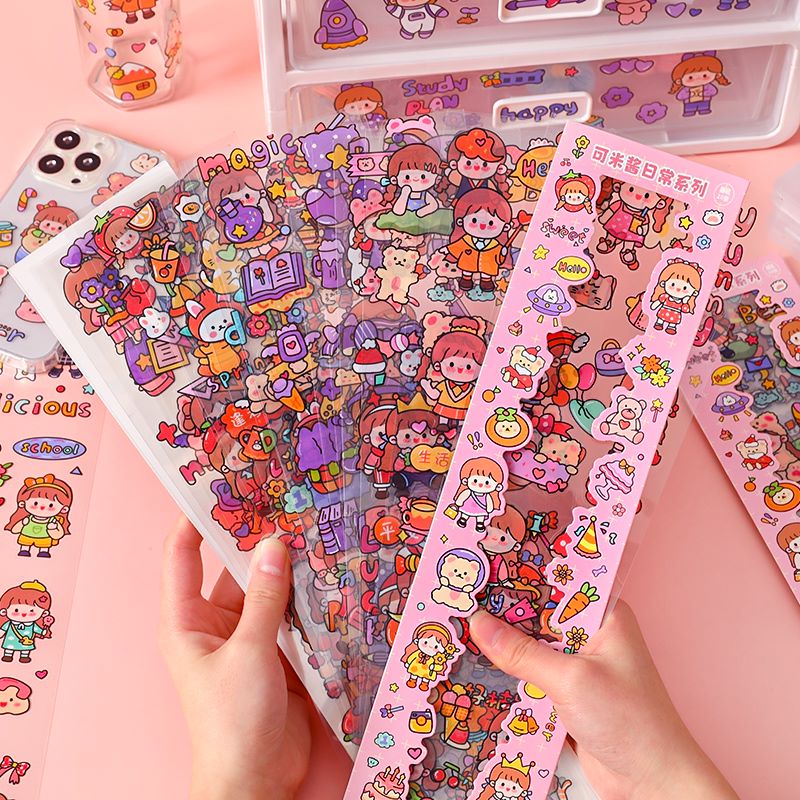 20 Sheets Cute Cartoon Long Daily Handbook PET Stickers Pack Student ...