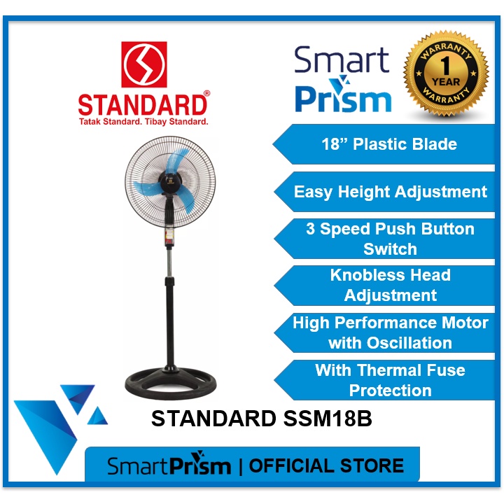 Standard Stand Fan SSM 18B 18 inches banana type plastic blade with