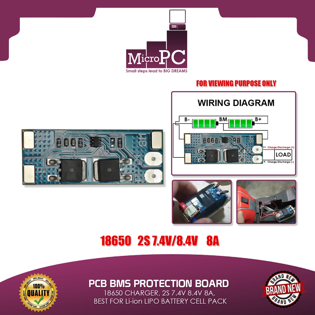PCB BMS PROTECTION BOARD 18650 CHARGER, 2S 7.4V 8.4V 8A, BEST FOR Li ...