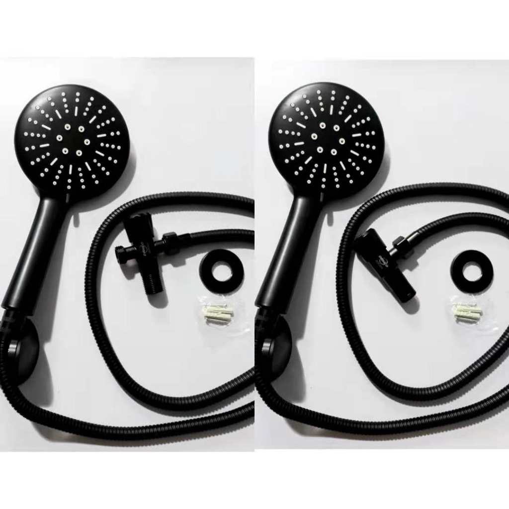 Matte Black Shower Head Hose Holder With Angle Valve Shower Set