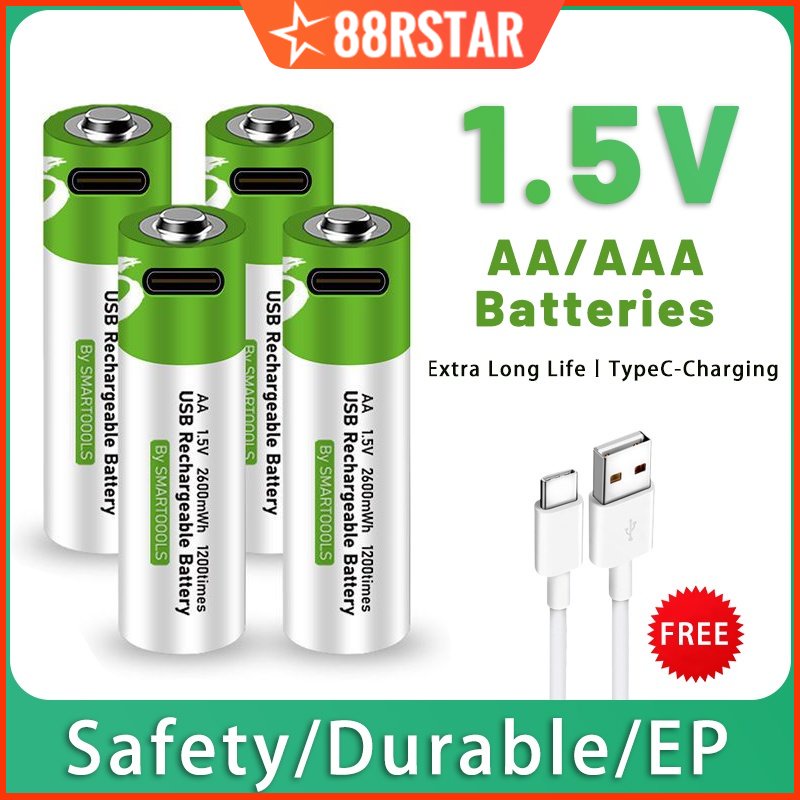 Smartoools 1.5v double a lithium ion type c aa aaa battery rechargeable triple a li ion