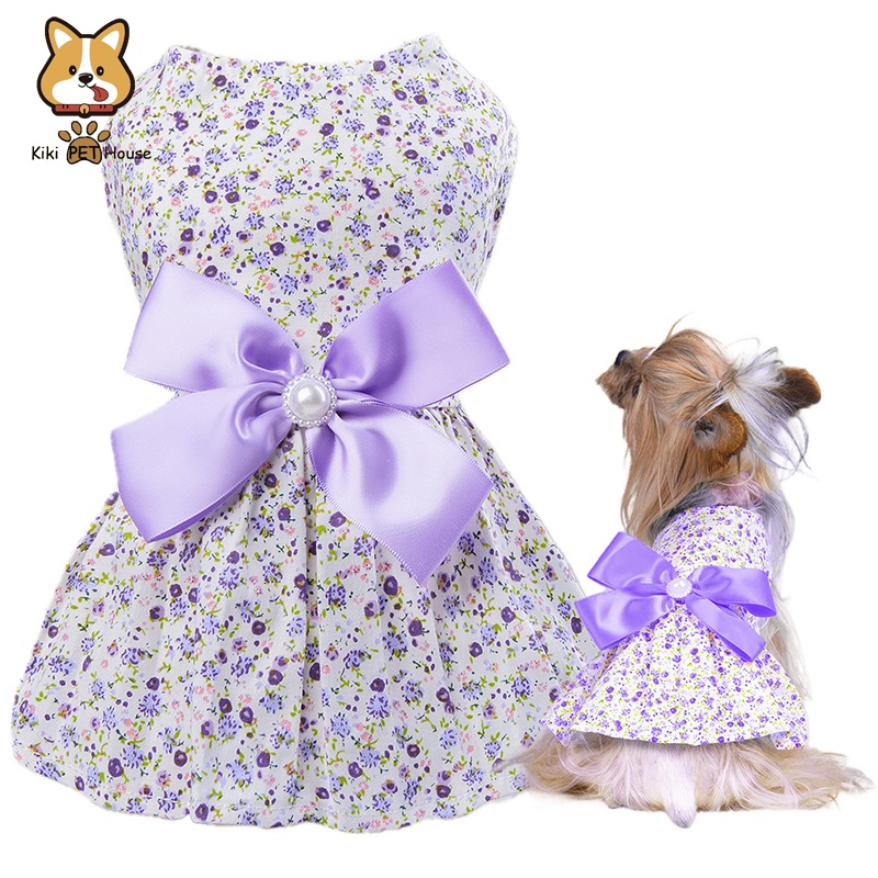 Dog Dress Pet Dress Bowknot Floral Dress Dog Clothes Pet Clothes Cat