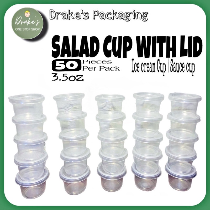 50 Pieces per pack Salad Cups with Cover and Hinged Cup with lid Sauce cup  By DrakesFoodPackaging