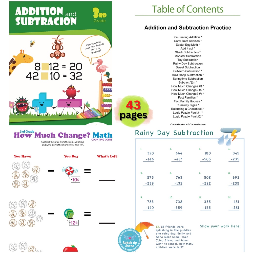 GRADE 3 MATH Activity Workbook Worksheet Homeschool Learning Materials