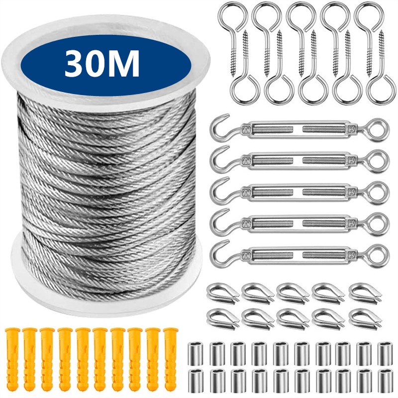 15/30m Turnbuckle Wire Tensioner Kit with Stainless Steel Cable for ...