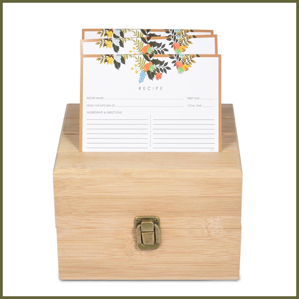 Recipe Organizer Box Handmade Recipe Card Box Set with Cards Kitchen