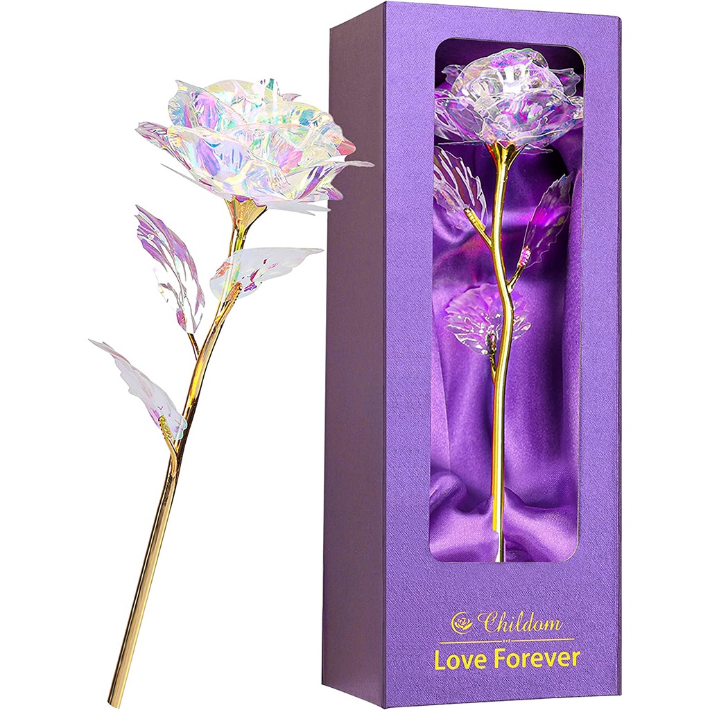 【Glowing Rose With box】Artificial flower Flash 24K Rose Gold foil