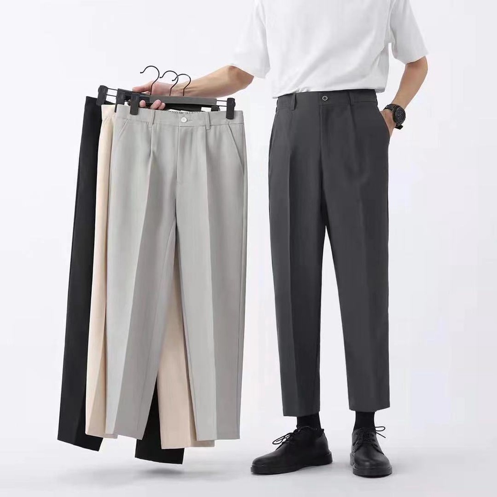LSB# Summer Korean plain ankle Trousers Men's Slim Fit Pants for men ...