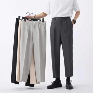 503# Summer Korean plain ankle Trousers Men's Slim Fit Pants for men formal  office Pants