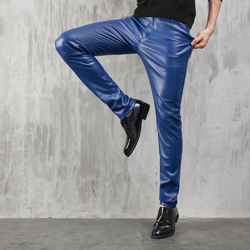 Thoshine Brand Men Leather Pants Skinny Fit Stretch Fashion PU Leather Trousers Thin Shopee Philippines