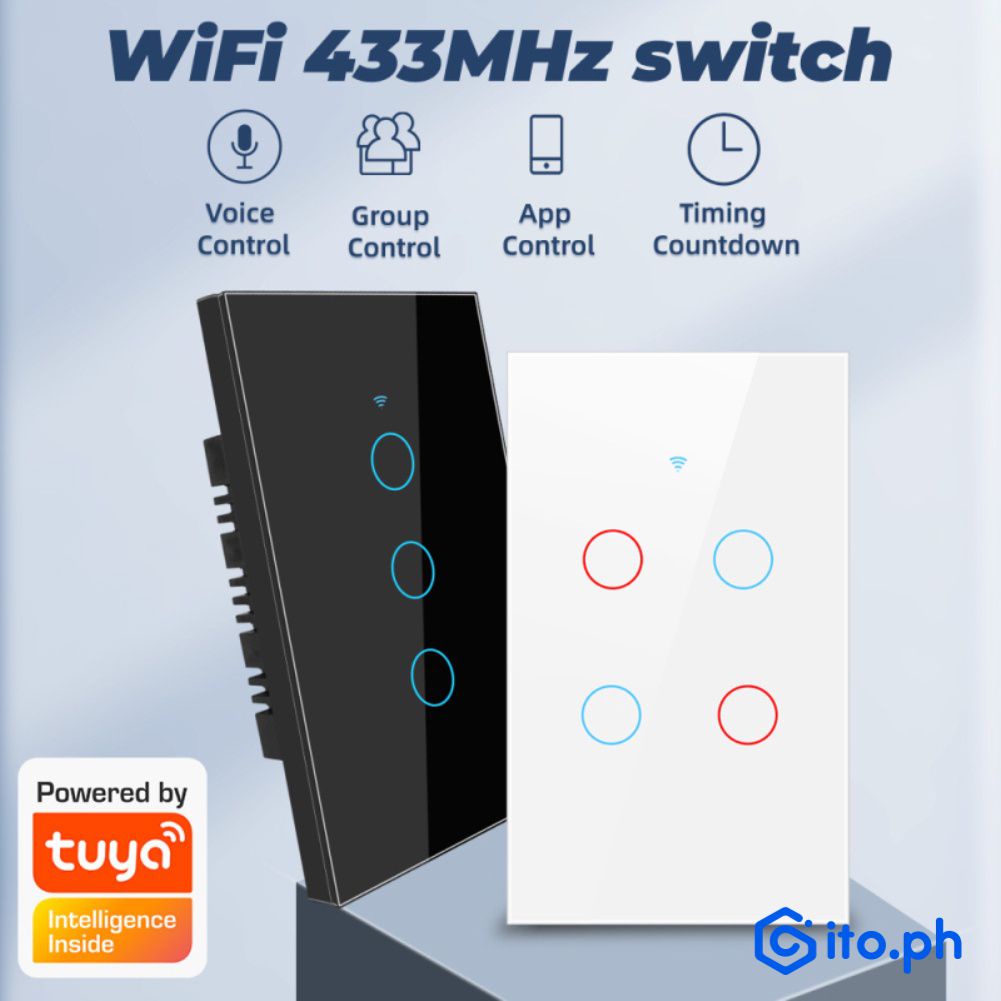 Tuya smart home Wifi+433 touch switch without neutral line 1/2/3/4