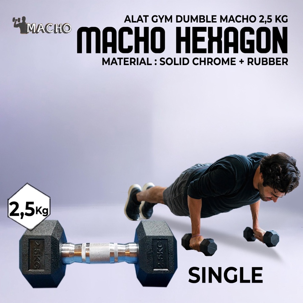 Dumble Barbell Dumbel Fitness Gym Macho Hexagon Rubber 2.5kg 1pcs