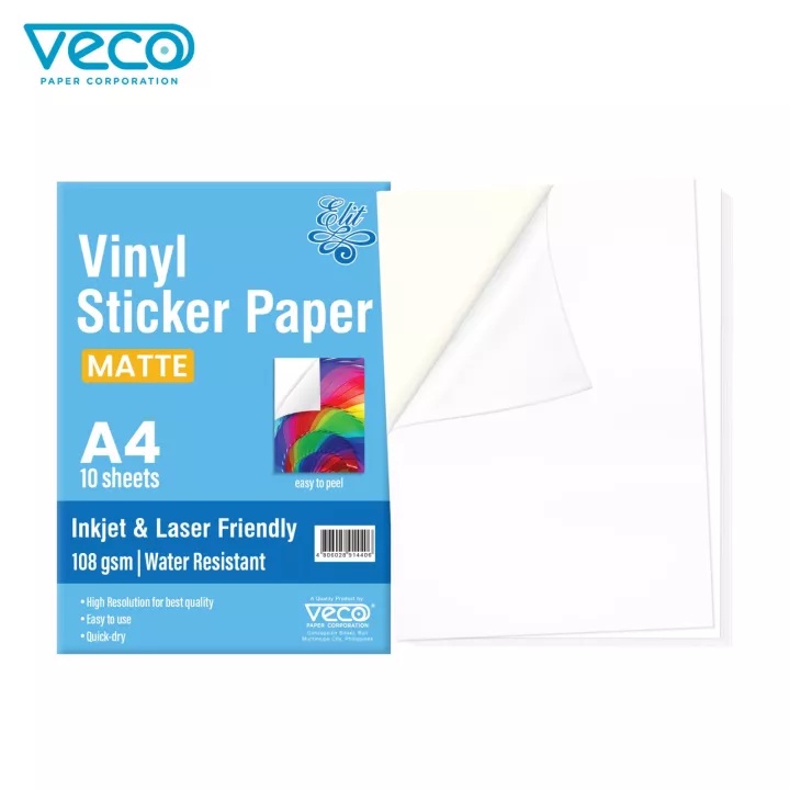 Veco VINYL Sticker Paper Glossy Photo quality Inkjet and Laser A4 8.25 ...