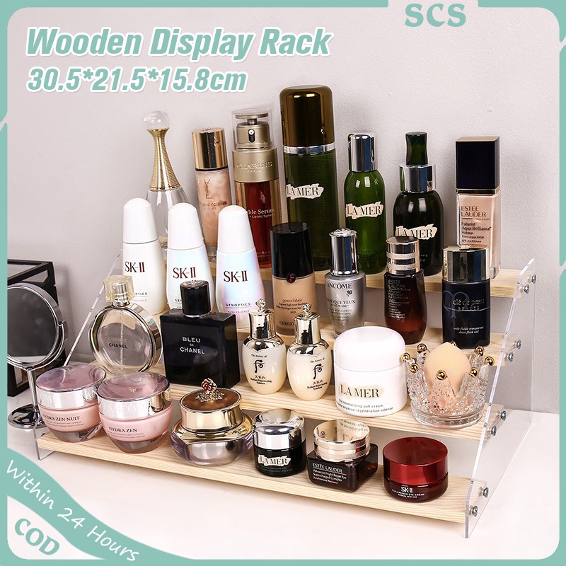 4 Tier Wood Figure Display Stand Clear Acrylic Display Riser Shelf for ...