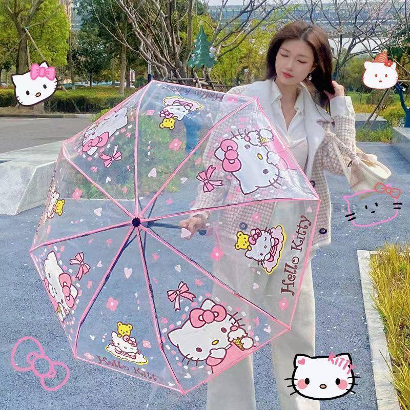 Sanrio Transparent Golf Long Rain Umbrella Pvc Hellokitty Kuromi Melody 