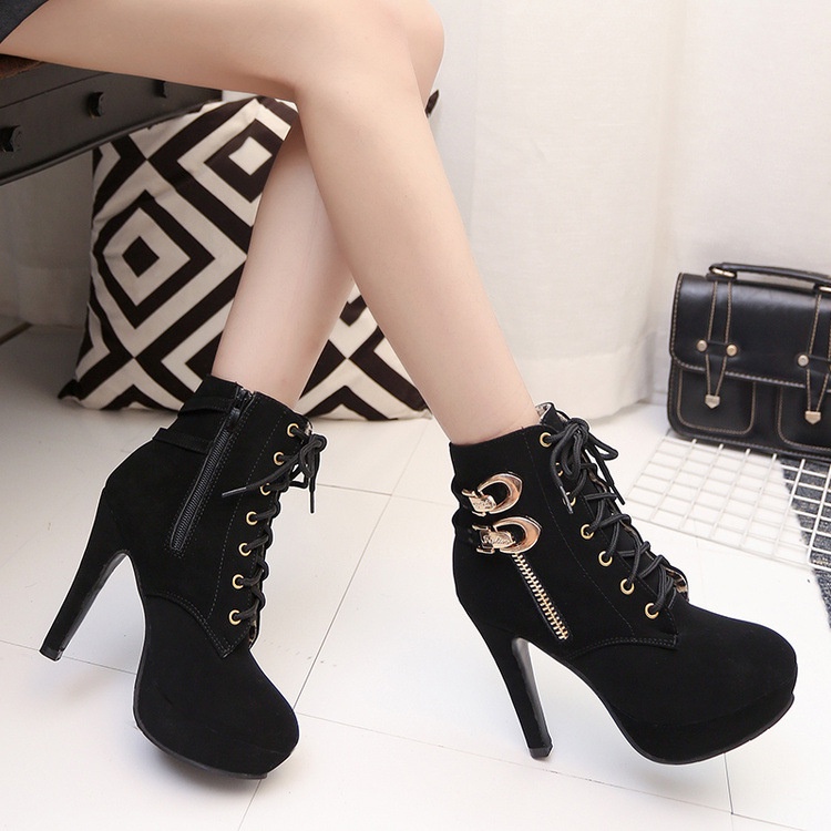 Black Martin Boots with Heels for Women 4 inches High Large Sizewith ...