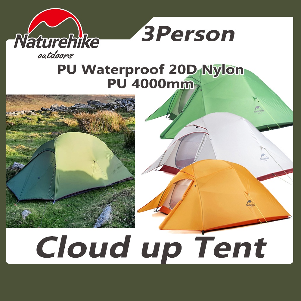 Naturehike Cloud Up 3 People Tent Ultralight 20D/210T Nylon Camping Tent Outdoor Hiking Travel