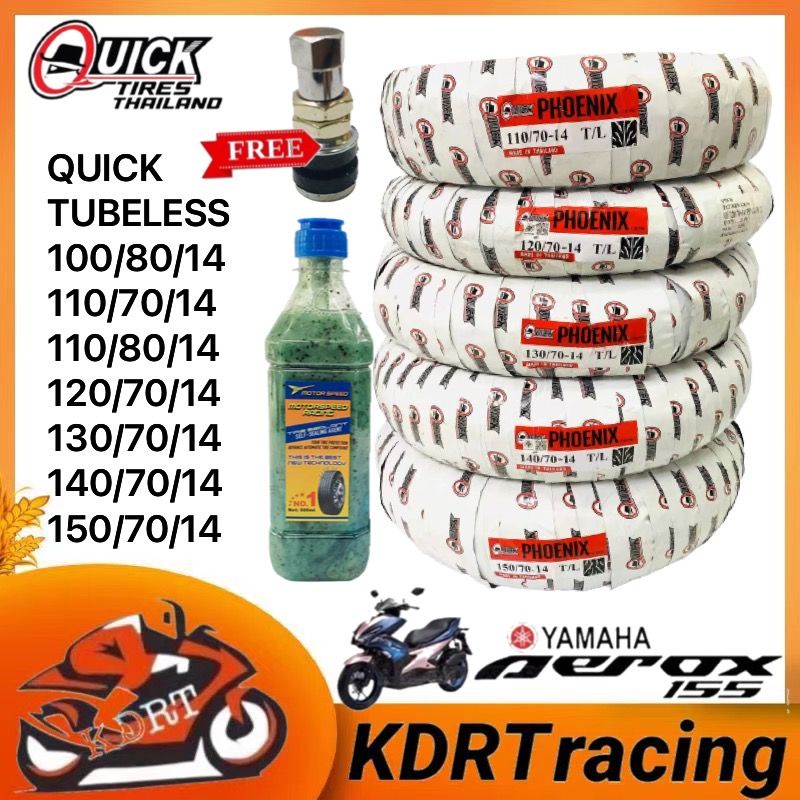 QUICK TIRE FREE TIRE SEALANT & PITO PHOENIX TUBELESS By 14 110/80/14 ...