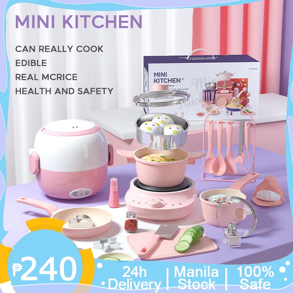 Real Mini Cooking Set for Kids Kitchen Utensils Pretend Play Set Non