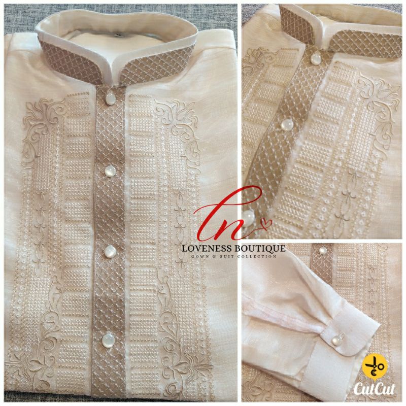 LOVENESS BOUTIQUE Men's Barong 𝘾𝙃𝙄𝙉𝙀𝙎𝙀 𝘾𝙊𝙇𝙇𝘼𝙍 PIÑA ORGANZA Fabric with ...