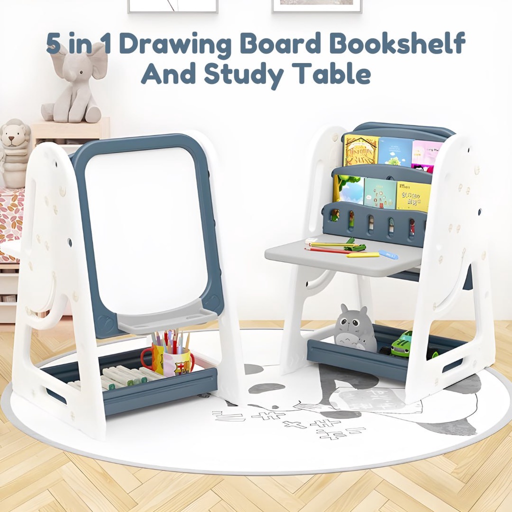 5 in 1 Drawing Board Bookshelf and Study Table for Kids by WISHLAND