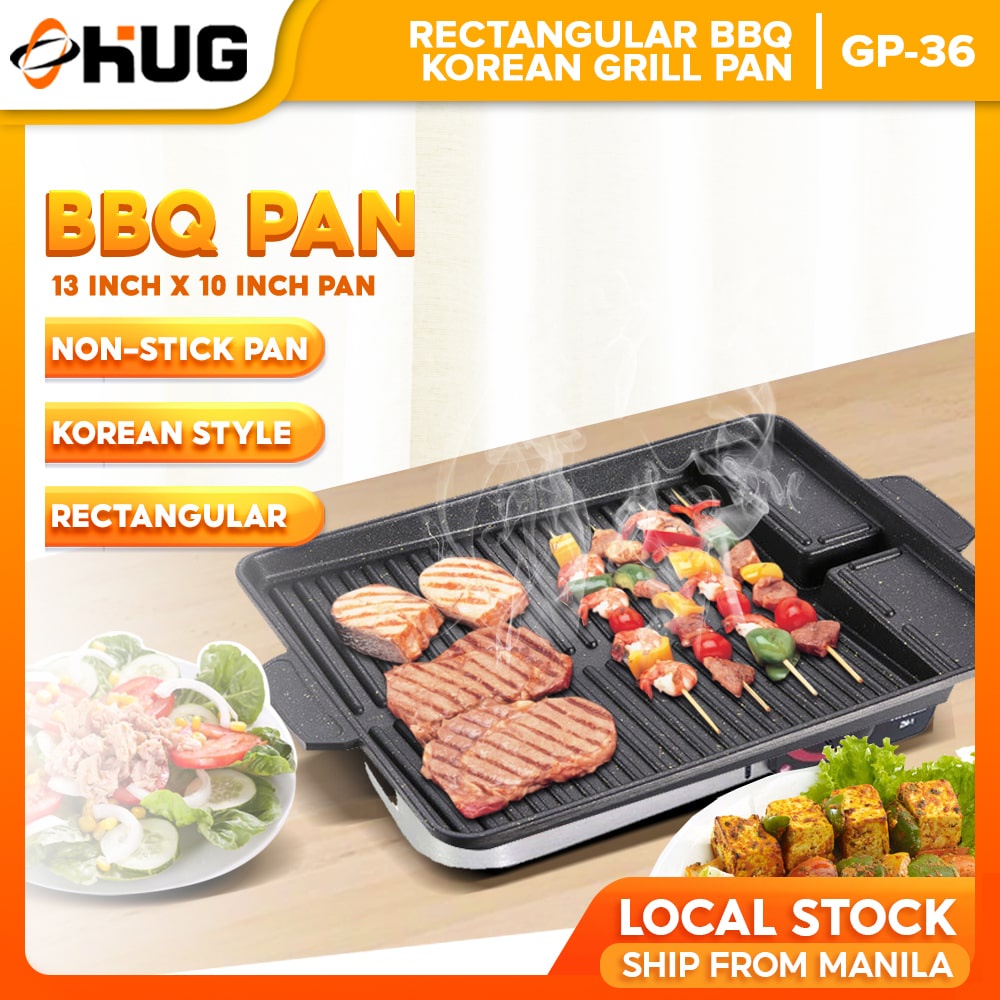 Nonstick Korean BBQ Grill Plate Rectangular Grill Pan with Hole for