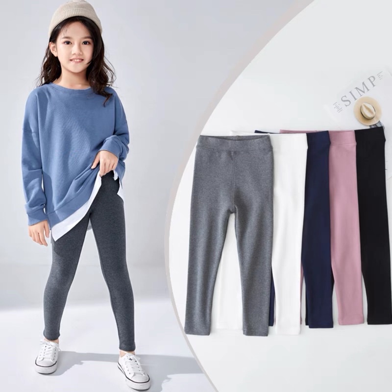 4-12y/o Cotton Plain Leggings Pant For Girls Kids | Shopee Philippines