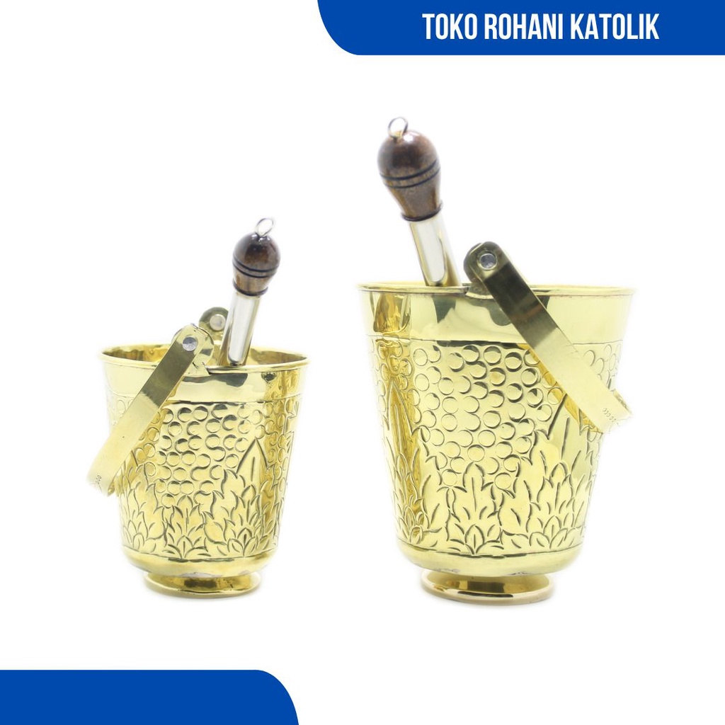 BRASS HOLY WATER PLACE (MEDIUM) / MISA BUCKET + HISOP / CATHOLIC MISA ...