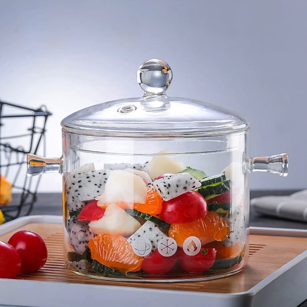 Heat Resistant/Heatproof Borosilicate Glass Pot With Lid Cookware