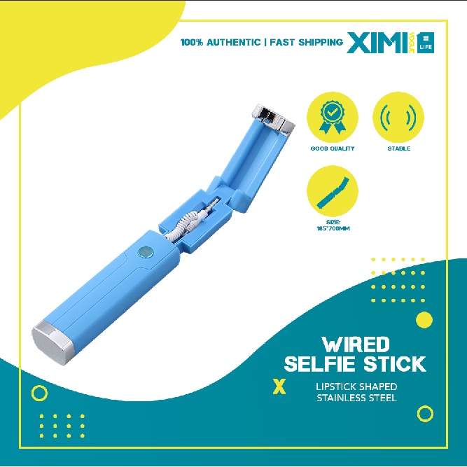 XIMI Vogue Lipstick-Shaped Design Stainless Steel Wired Selfie Stick ...