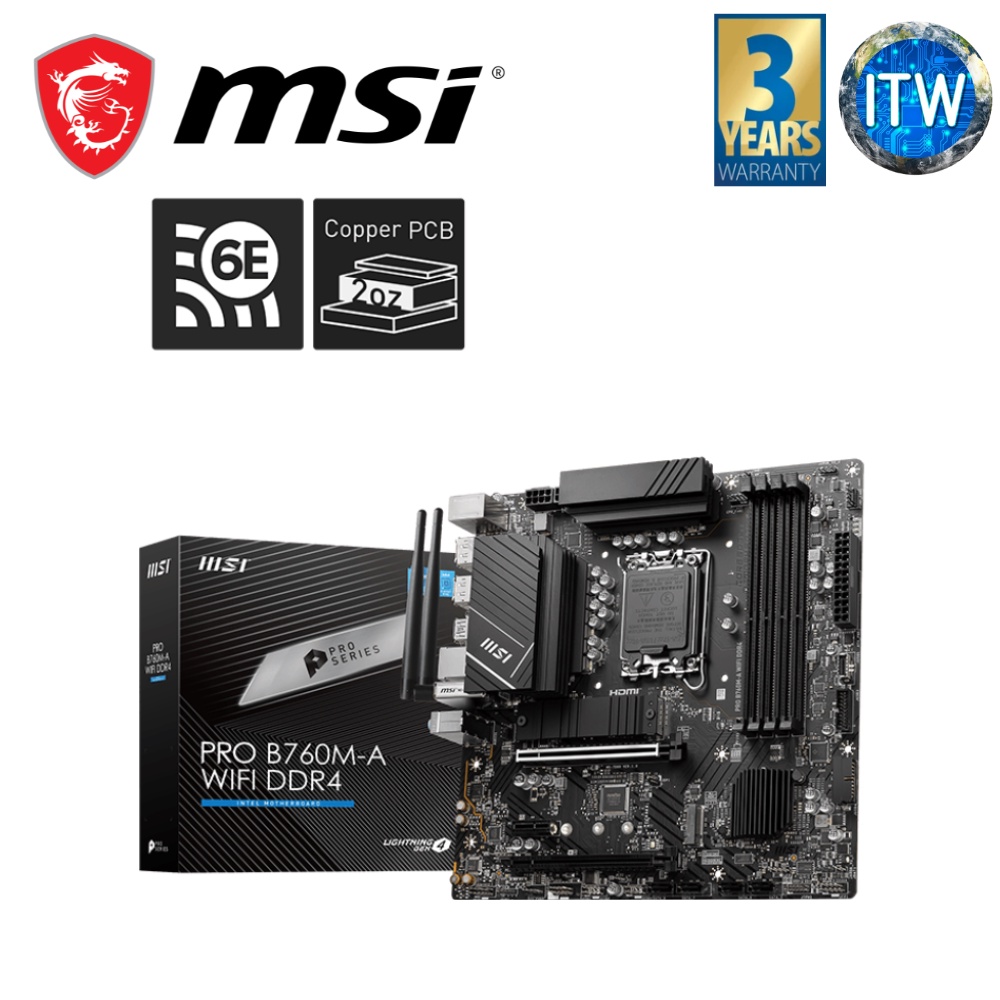 MSI Motherboard Pro B760M-A Wifi DDR4 mATX LGA1700 | itw | Shopee ...