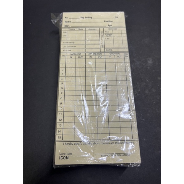 daily time record, time card available 100 pcs in 1 pack Shopee