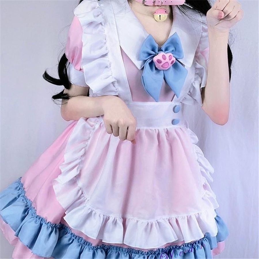 Women Maid Outfit Cosplay Pink Sweet Gothic Lolita Dress Kawaii Anime ...