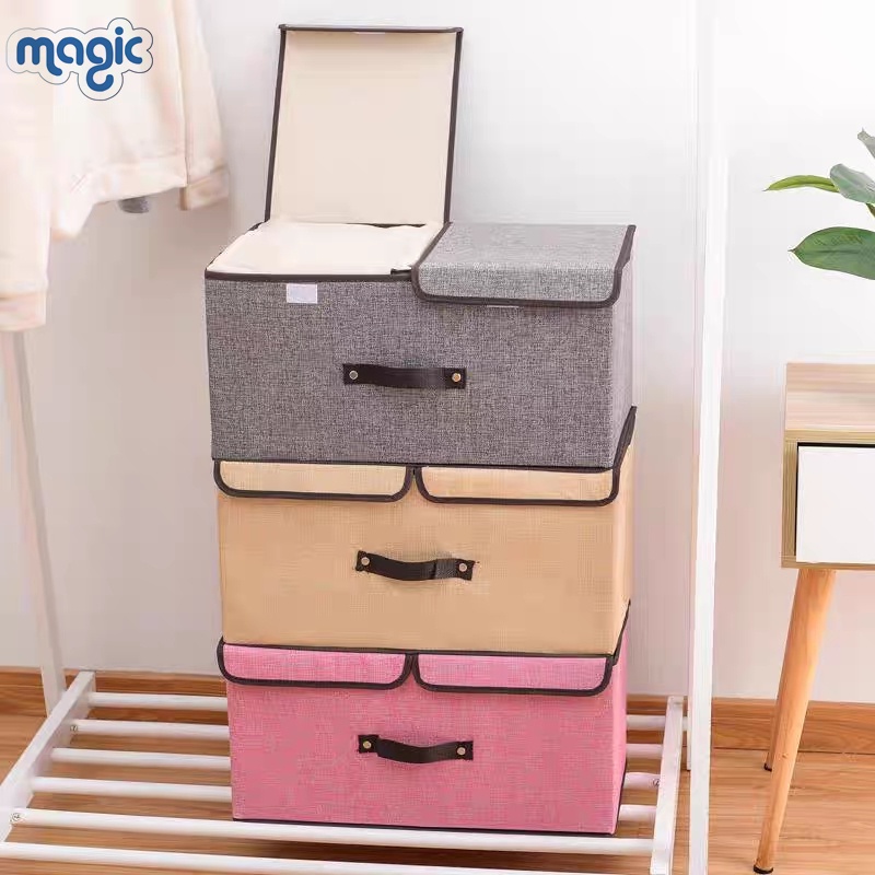 Double Cover Storage Box Fabric Foldable Cloth Wardrobe Laundry Storage Box Oraganizer Shopee