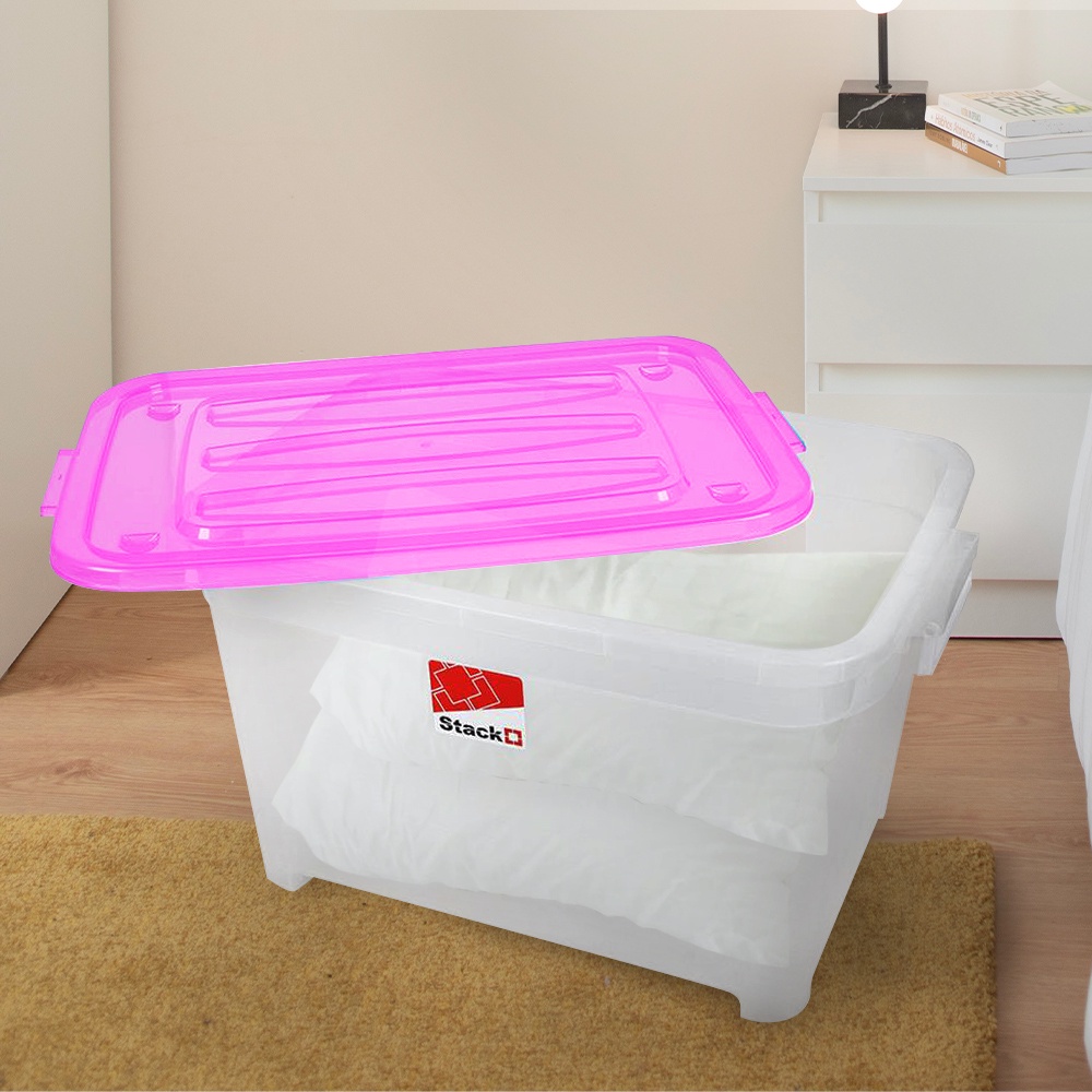 Homebase STACKO 100L plastic wheel box with pink 50X70X42CM Shopee