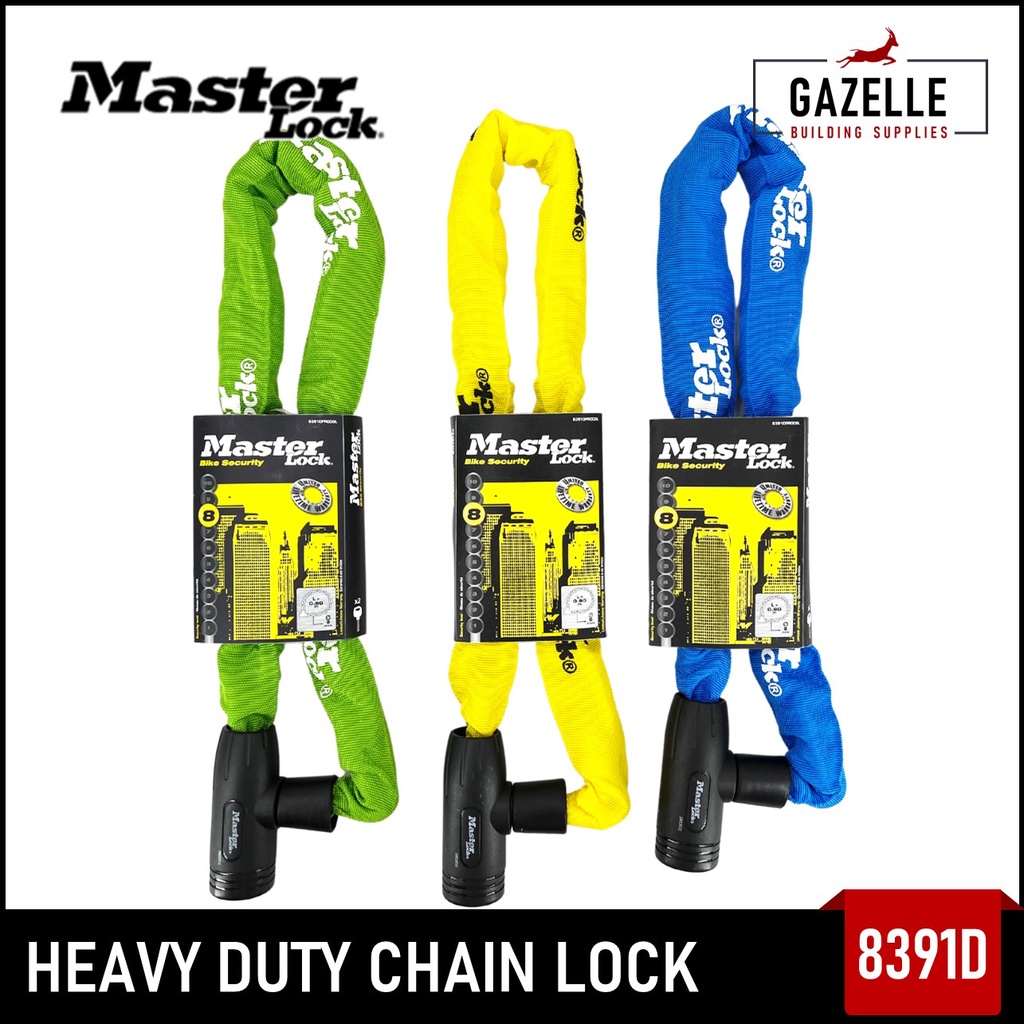 Master Lock Heavy Duty Bike / Cycle Chain Lock Nylon Covered 90cm Long 8mm Thick Chain w/ 2 Keys