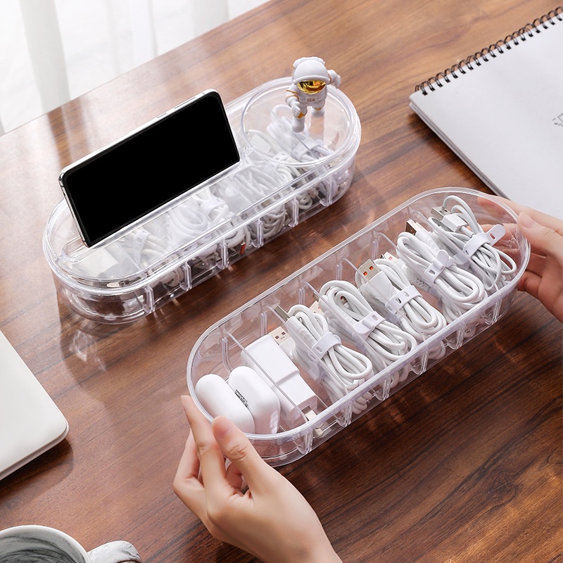 Desktop Organizer With Cover Data Cable Storage Box Wire Organizer