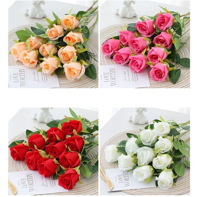 Artificial Red Roses Flowers Long Stem Fake Silk Rose for Valentine's ...