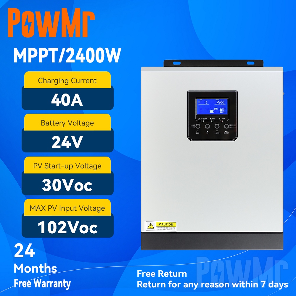 PowMr 3kva 2400w Off Grid Pure Sine Wave Solar Hybrid Inverter Built In ...