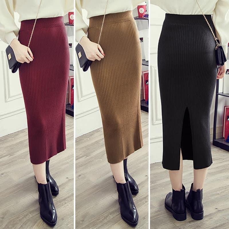 AAA Women's Office Skirt Knitted Midi Skirts May Slit High Waist 70cm ...