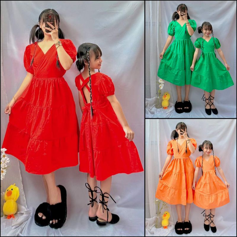 Mother and Daughter Cross Back Puff Dress Twinning Set Shopee Philippines