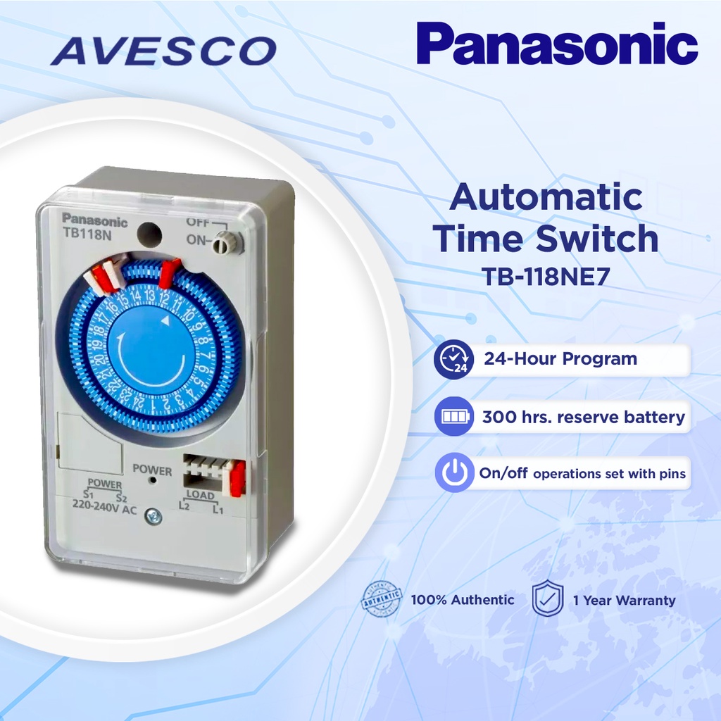 Timer Switch Automatic Time Switch TB-118NE7 24 hour program 220-240V ...