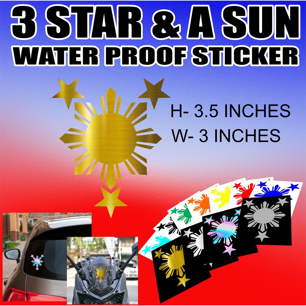 3 star and a sun sticker,water proof,vinyl sticker, cutout, gold ...