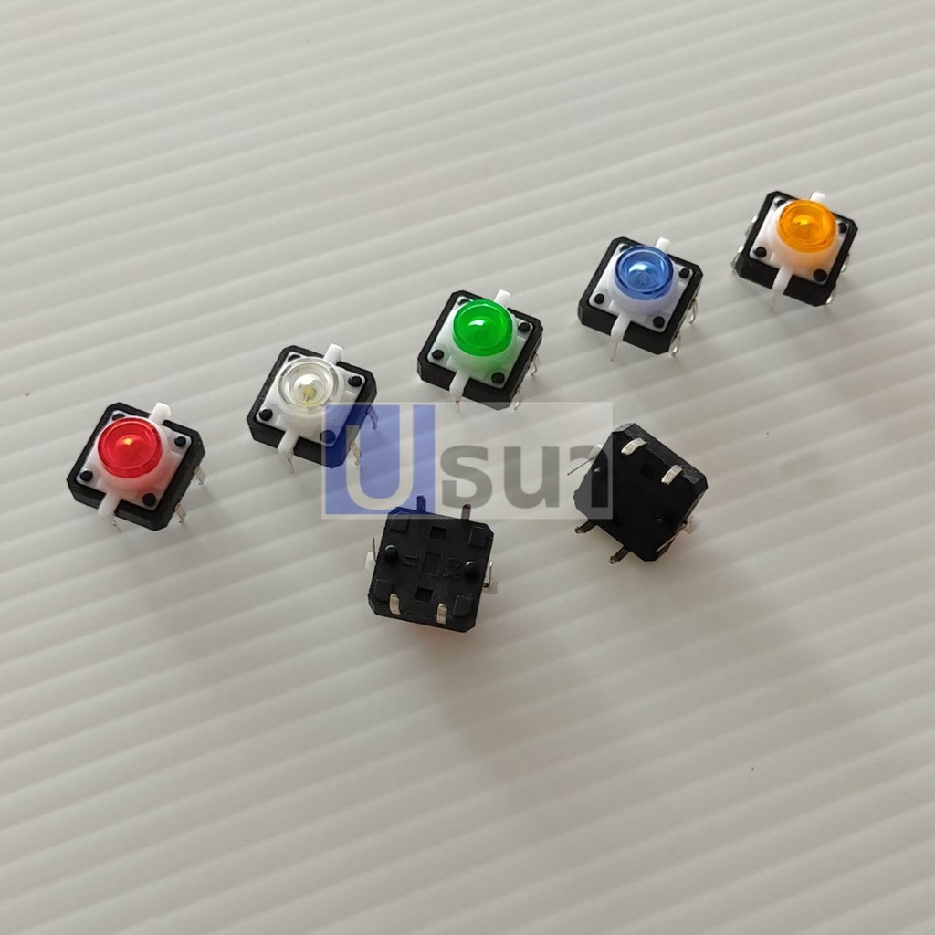 LED Switch Push Button Press On-Off DIP Tact 6 Pin 12x12x7.3mm With ...