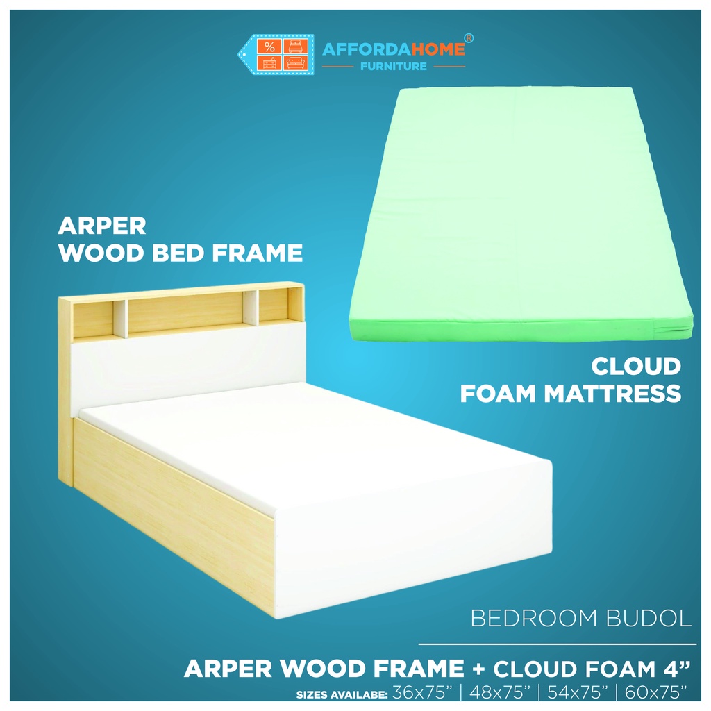 BUNDLE ARPER WOODEN BEDFRAME + 4" CLOUD FOAM MATTRESS Shopee Philippines