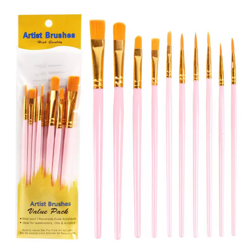 In Stock 10 Piece Paint Brush Set Multi Medium Brushes with Nylon ...