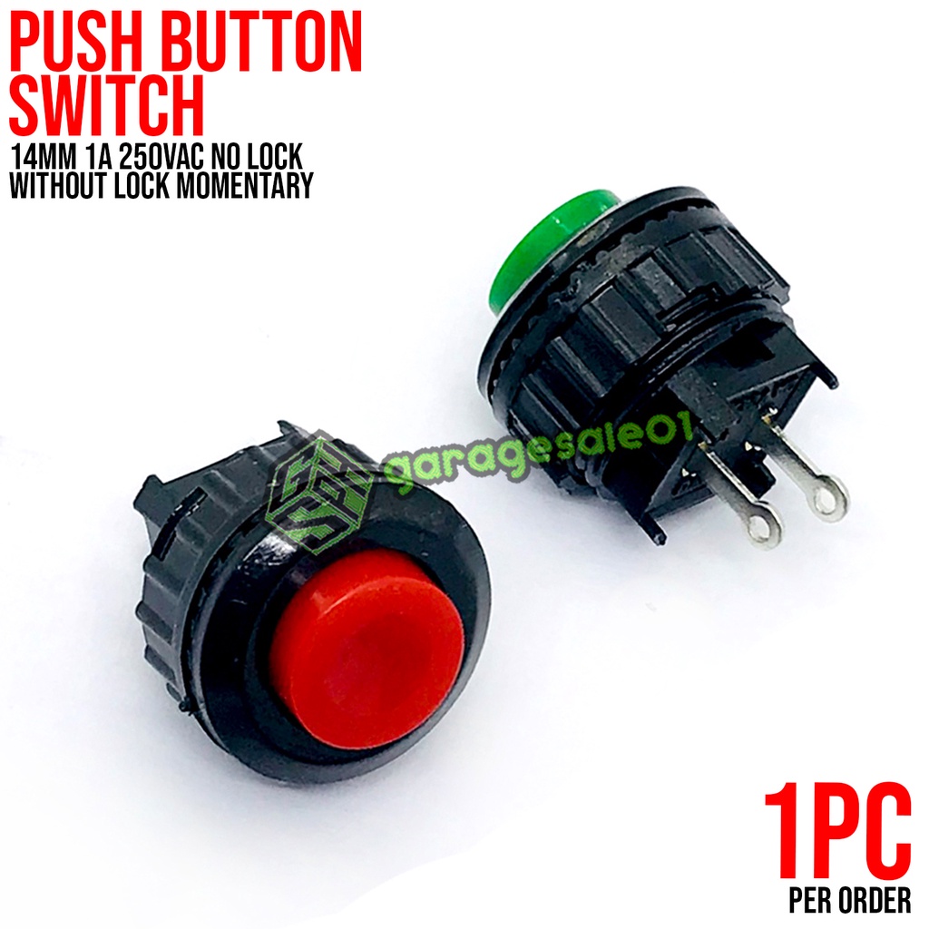 Power Push Button Switch Mini 2 PIN Self-Reset 14MM Size Round Red ...