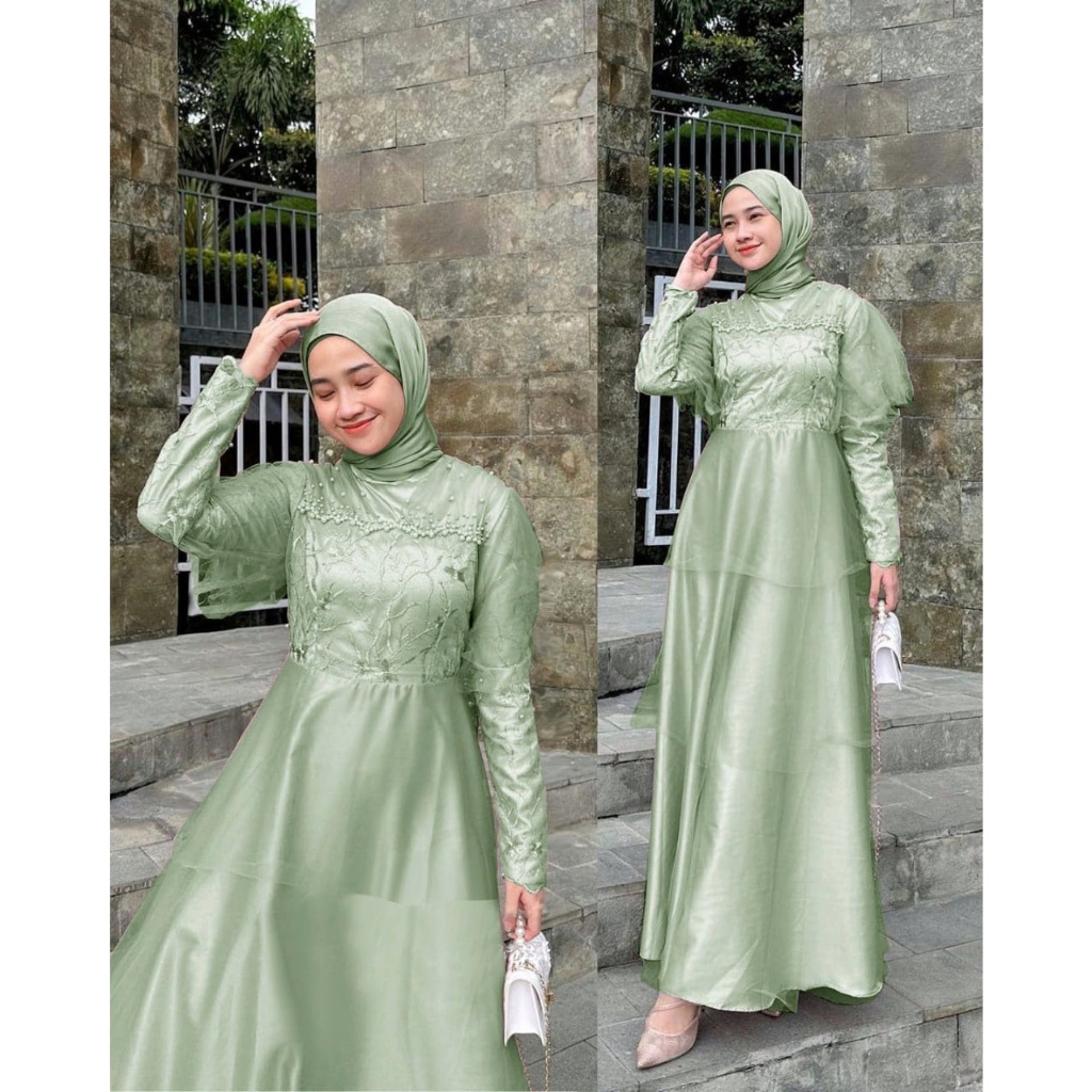 HIJAU Sage Green Party Robe Brocade Party Robe Latest Party Robe ...