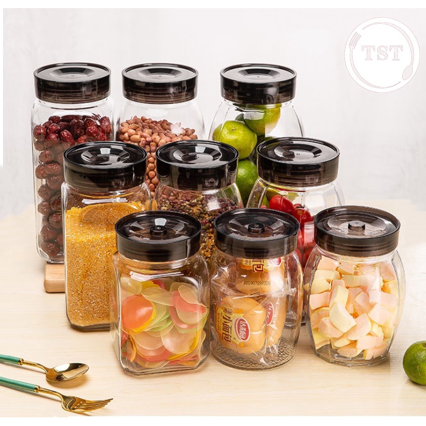 DELISOGA Transparent Glass Airtight sealed jar with lid Candy Jar